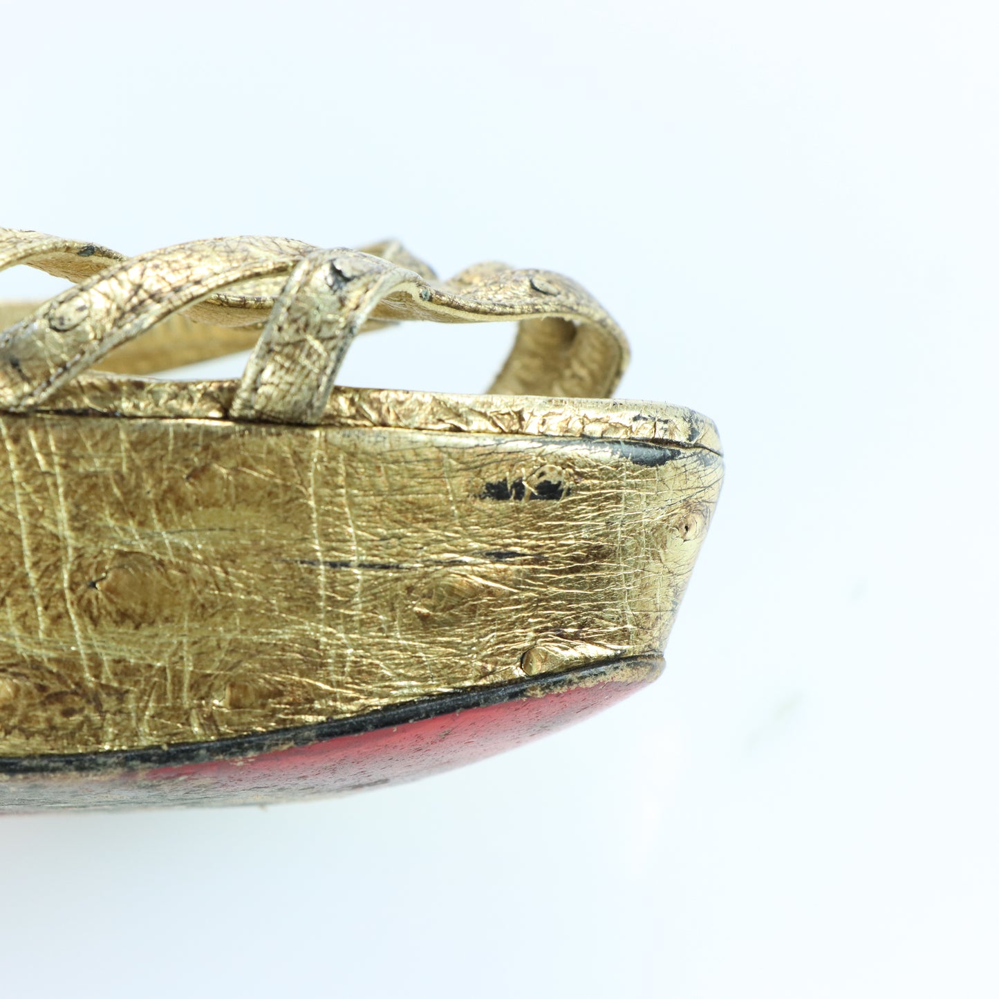 CHRISTIAN LOUBOUTIN 'Passiflore Ostrich Cosmo' Gold Italy Made Heels (36)
