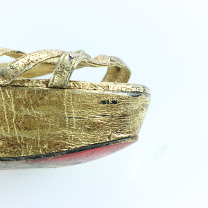 CHRISTIAN LOUBOUTIN 'Passiflore Ostrich Cosmo' Gold Italy Made Heels (36)