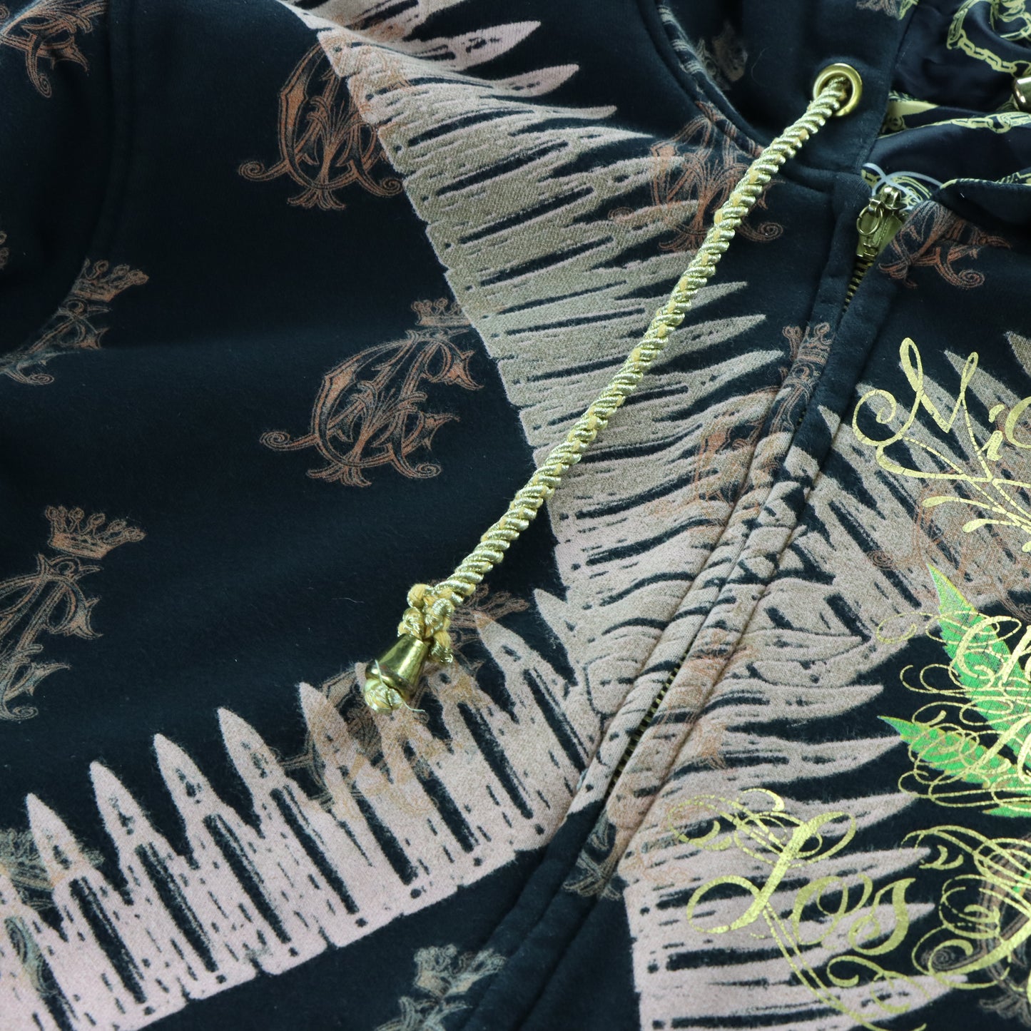 CHRISTIAN AUDIGIER Marijuana Leaf & Gold Metallic Detail Reversible Full Zip Hoodie Sweatshirt (M-L)