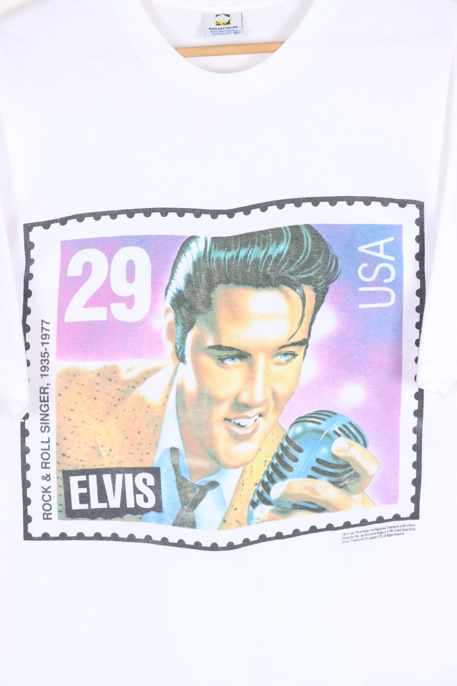 1992 Vintage ELVIS USA 'Rock & Roll' Stamp Colourful Merch Tee (M-L)