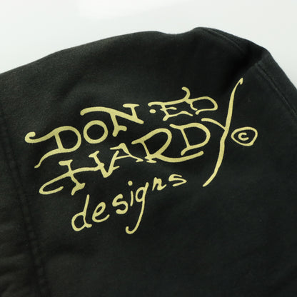 ED HARDY x CHRISTIAN AUDIGIER 'Do Or Die' Embroidered & Velvet Patches Reversible Full Zip Hoodie Sweatshirt (L)