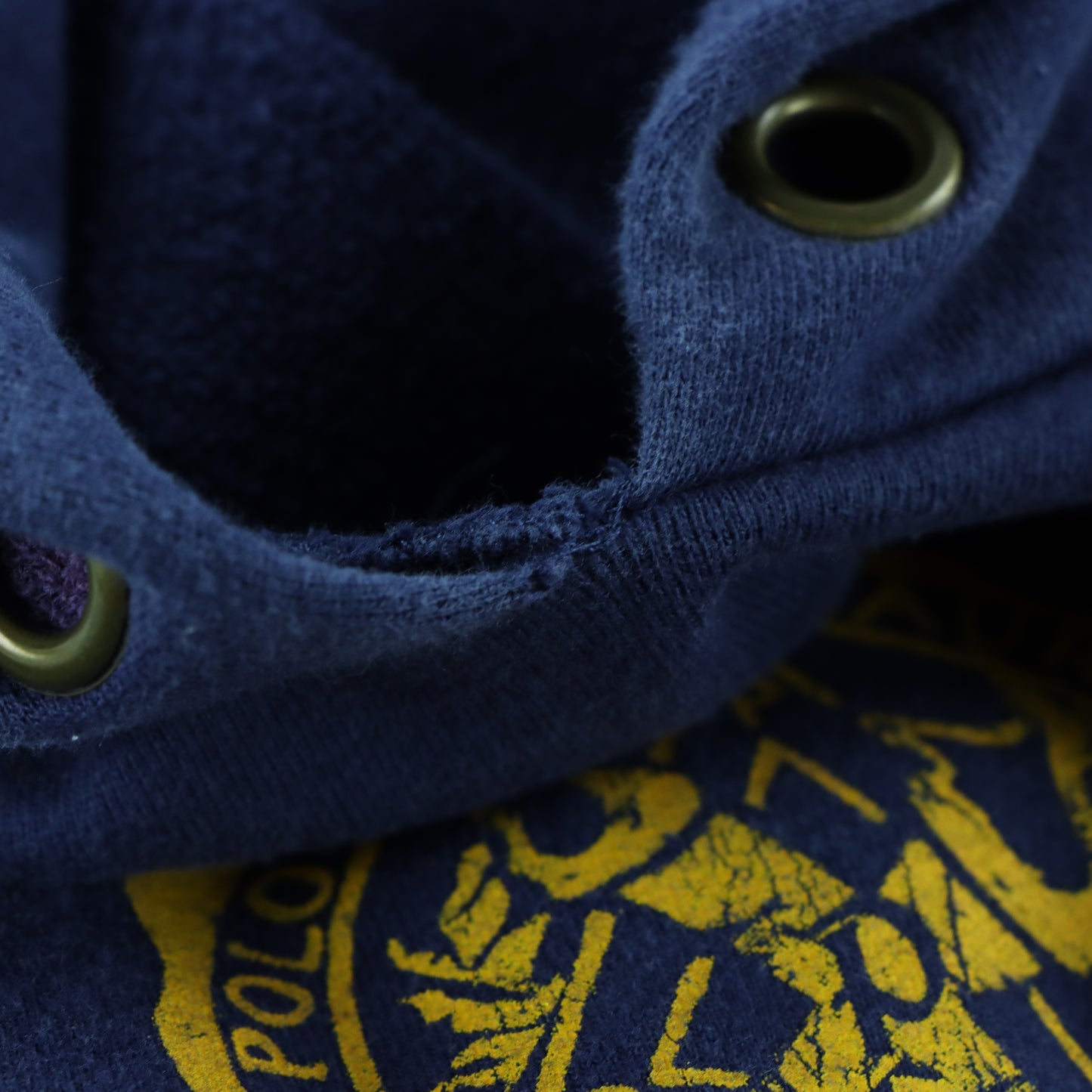 POLO RALPH LAUREN Navy & Yellow Collegiate Print Big Logo Hoodie Sweatshirt (XXL)