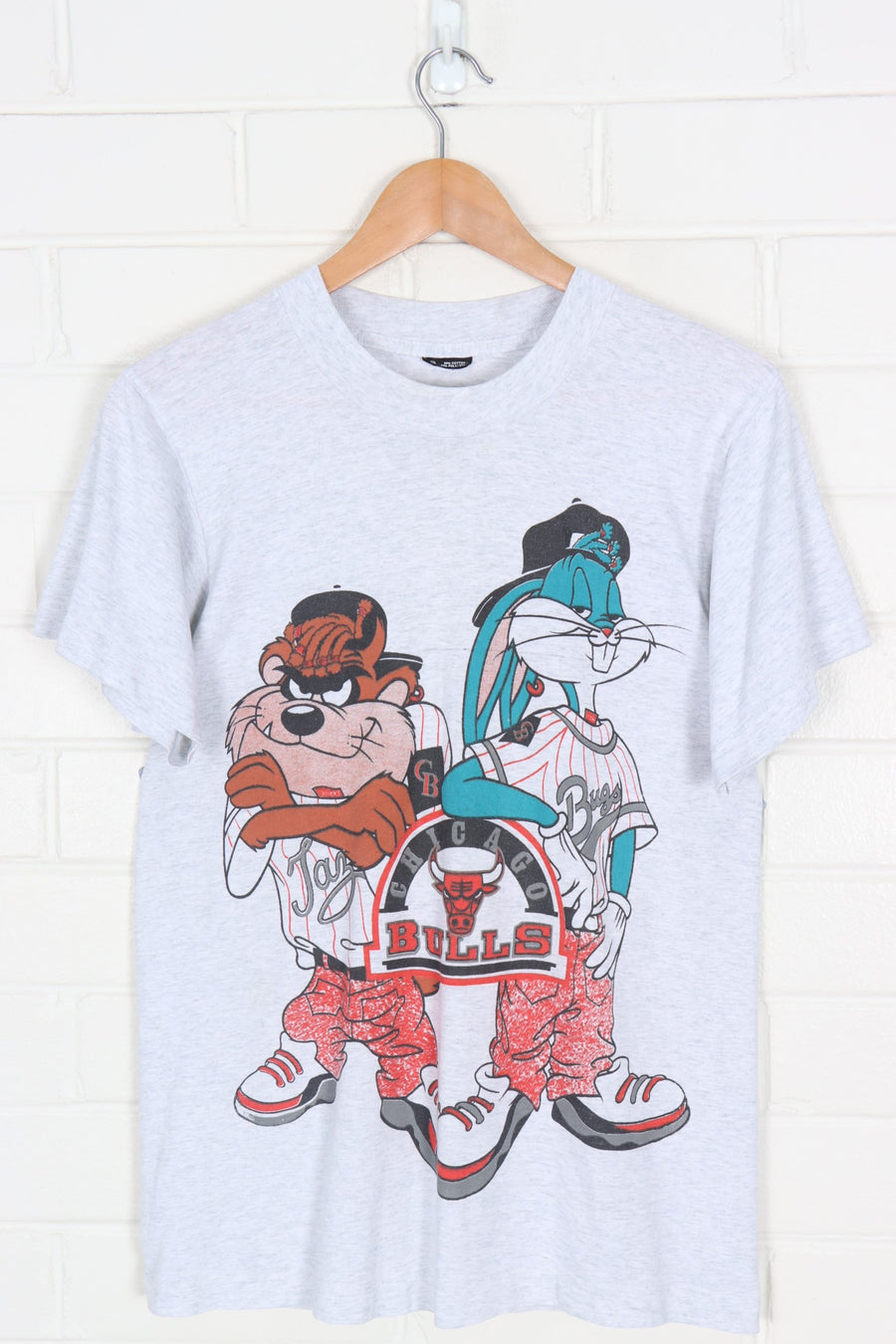 LOONEY TUNES Bugs & Taz Front Back NBA Chicago Bulls Tee (M)