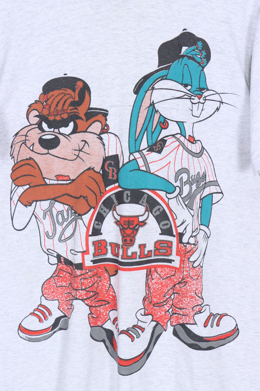 LOONEY TUNES Bugs & Taz Front Back NBA Chicago Bulls Tee (M)