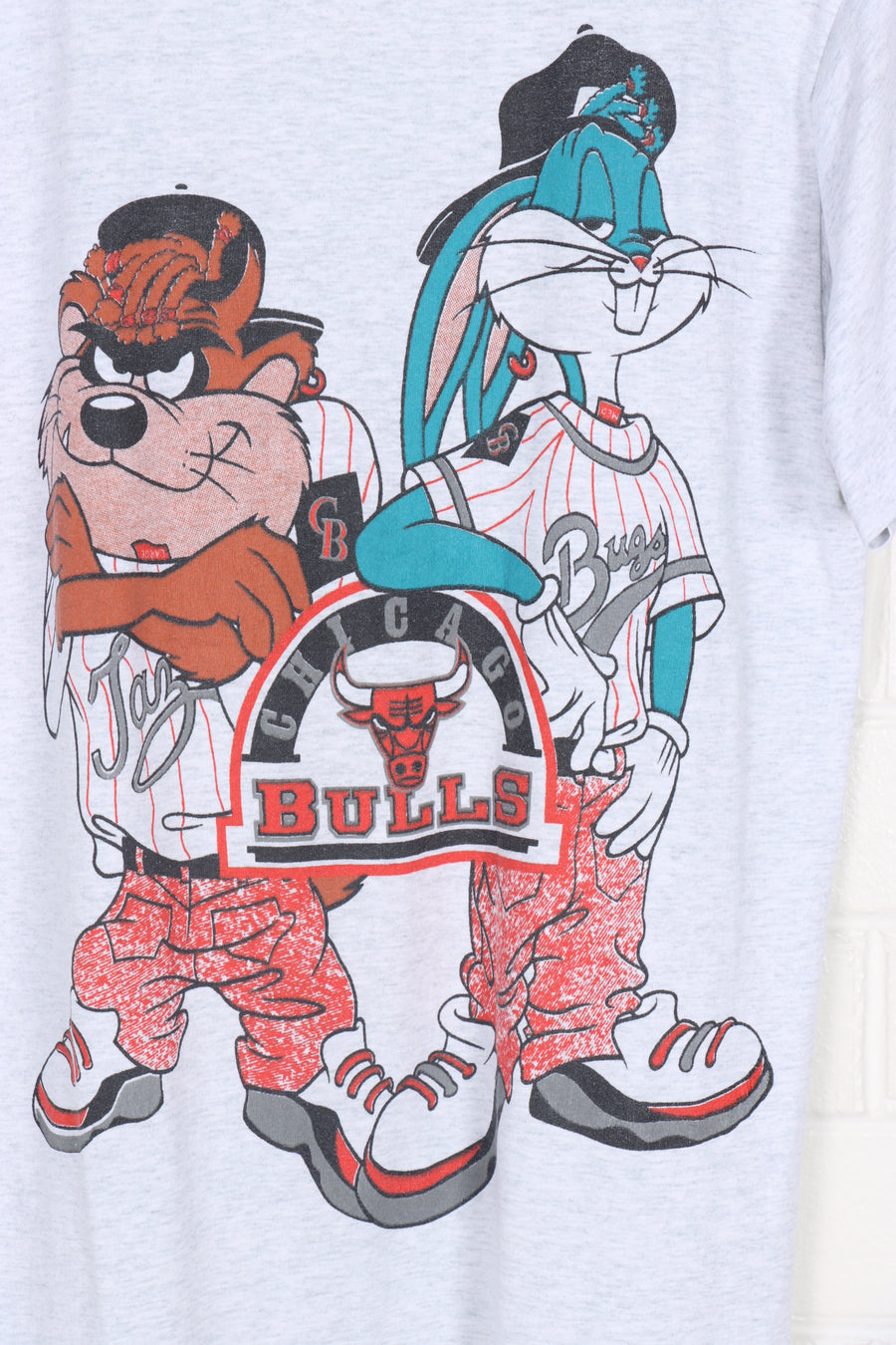 LOONEY TUNES Bugs & Taz Front Back NBA Chicago Bulls Tee (M)