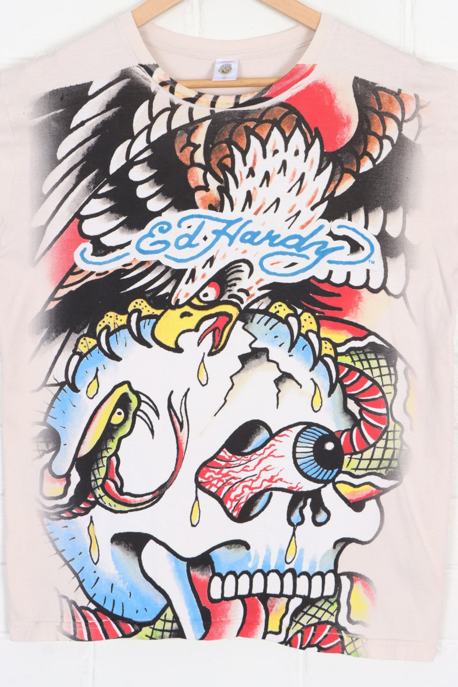 ED HARDY Christian Audigier Y2K Eagle Skull Snake Velour Font T-Shirt USA Made (L)