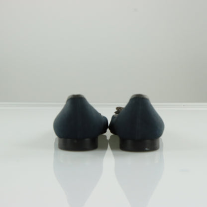 CHANEL 'Camellia' Navy Flower Canvas Ballet Flats (38)