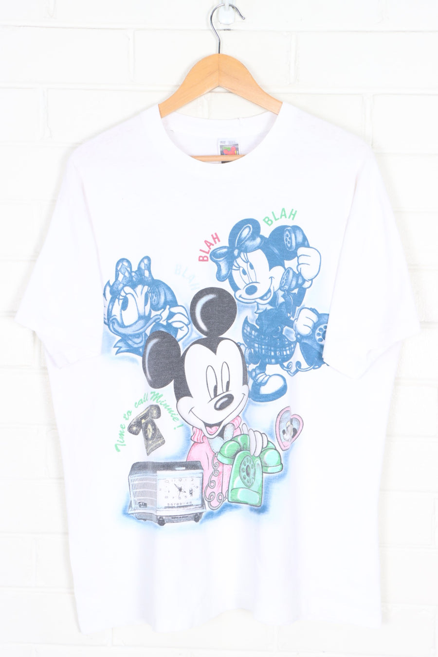 DISNEY Mickey Mouse "Time to Call Minnie" Single Stitch T-Shirt USA Made (XL)