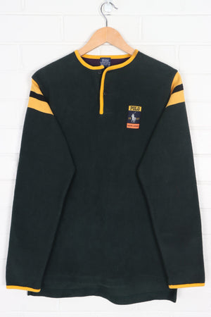 RALPH LAUREN POLO Green & Gold Henley Fleece Sweatshirt (S)