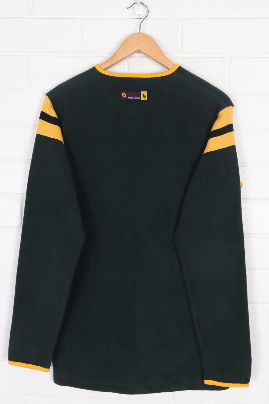 RALPH LAUREN POLO Green & Gold Henley Fleece Sweatshirt (S)