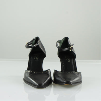 GUCCI Vintage Black Leather Stitched Pumps Heels (7.5)