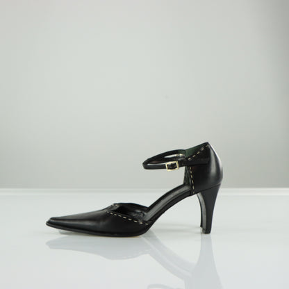 GUCCI Vintage Black Leather Stitched Pumps Heels (7.5)