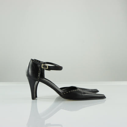 GUCCI Vintage Black Leather Stitched Pumps Heels (7.5)