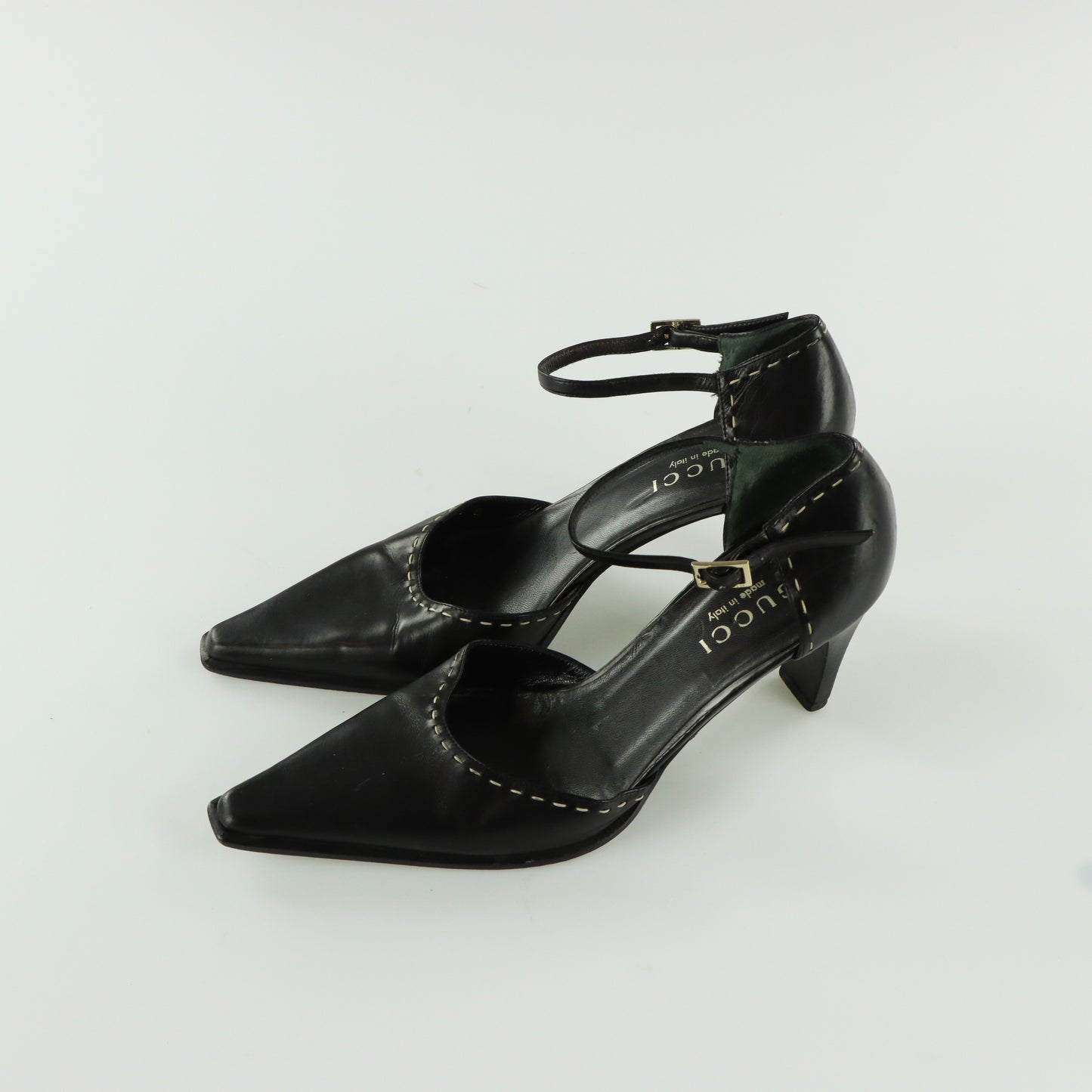 GUCCI Vintage Black Leather Stitched Pumps Heels (7.5)