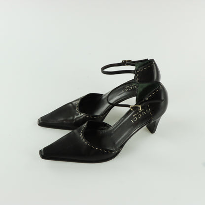 GUCCI Vintage Black Leather Stitched Pumps Heels (7.5)