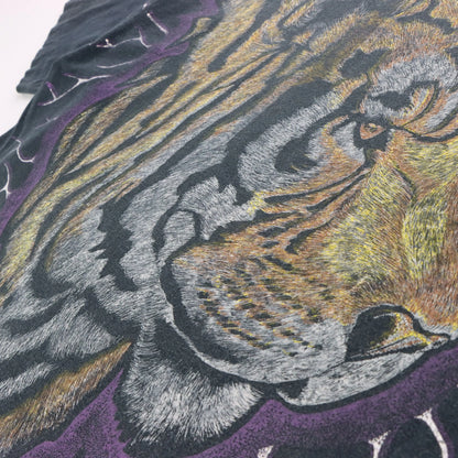 Vintage 1994 Tiger & Purple Lightening All Over Print Black Single Stitch Tee USA Made (XXL)