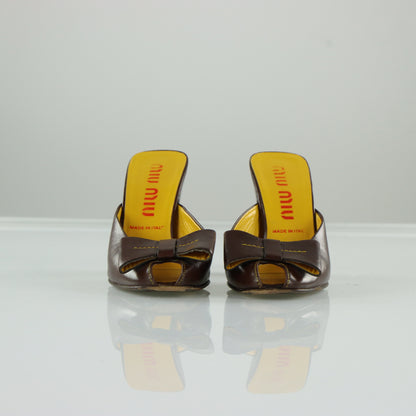 MIU MIU Vintage Brown Leather Bow Mule Heels (37)