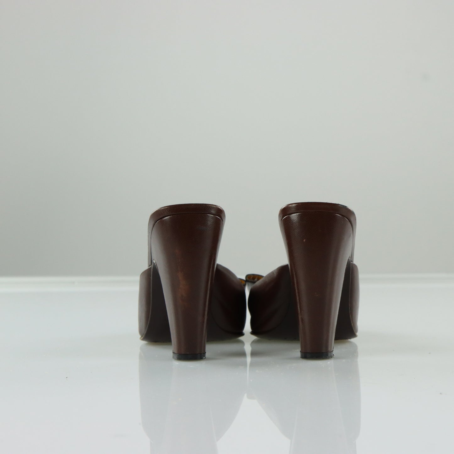 MIU MIU Vintage Brown Leather Bow Mule Heels (37)