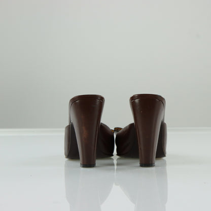 MIU MIU Vintage Brown Leather Bow Mule Heels (37)