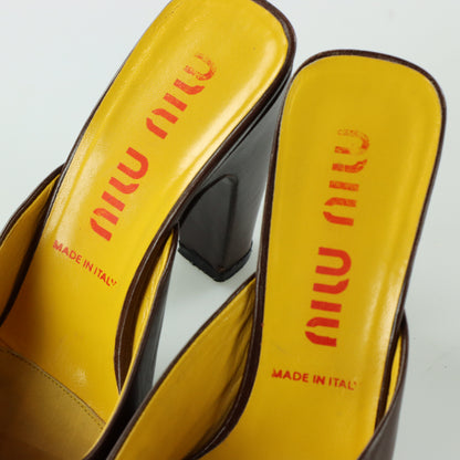 MIU MIU Vintage Brown Leather Bow Mule Heels (37)