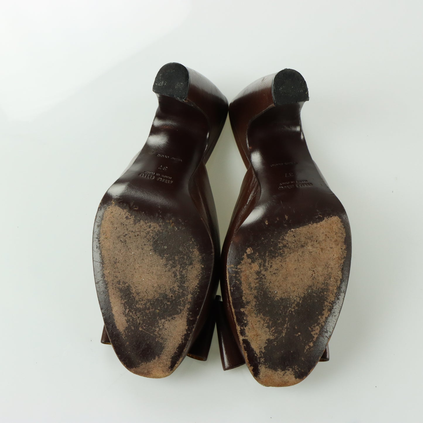 MIU MIU Vintage Brown Leather Bow Mule Heels (37)