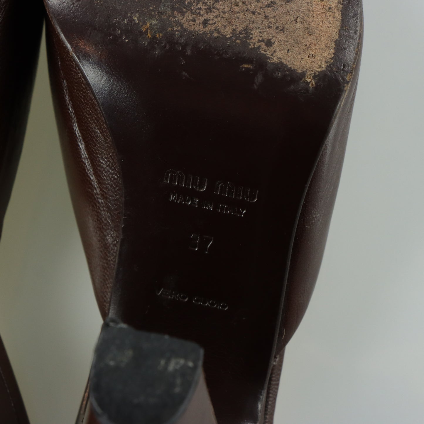 MIU MIU Vintage Brown Leather Bow Mule Heels (37)
