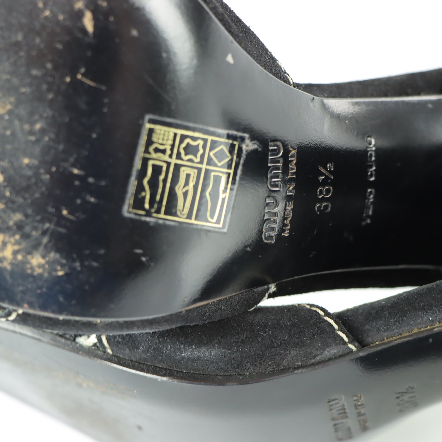 MIU MIU Tweed Suede Buckle Black & White Peep Toe Heels (38.5)