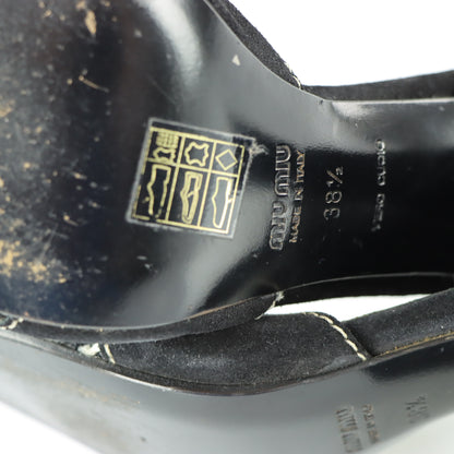 MIU MIU Tweed Suede Buckle Black & White Peep Toe Heels (38.5)