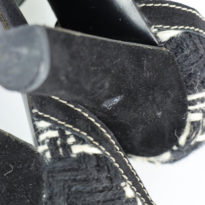 MIU MIU Tweed Suede Buckle Black & White Peep Toe Heels (38.5)