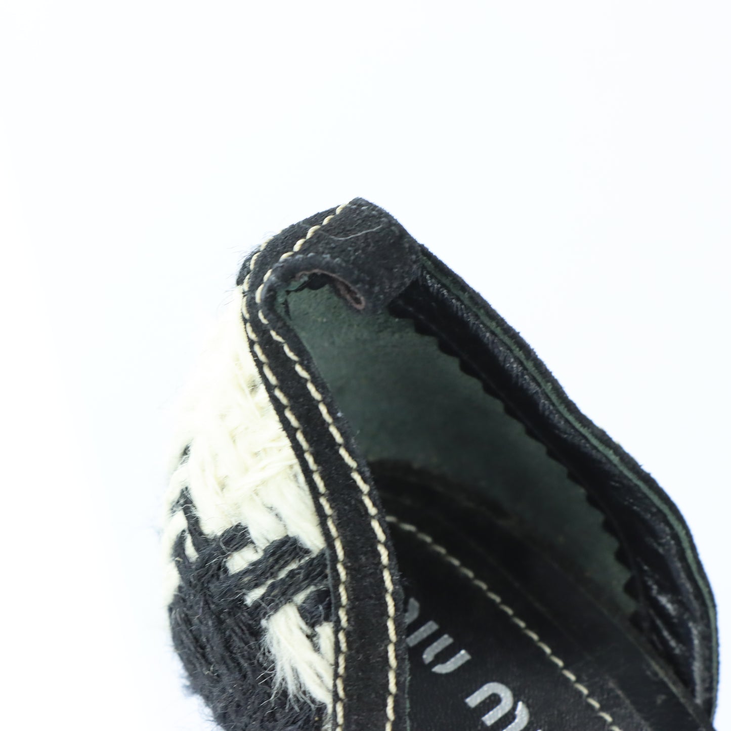 MIU MIU Tweed Suede Buckle Black & White Peep Toe Heels (38.5)