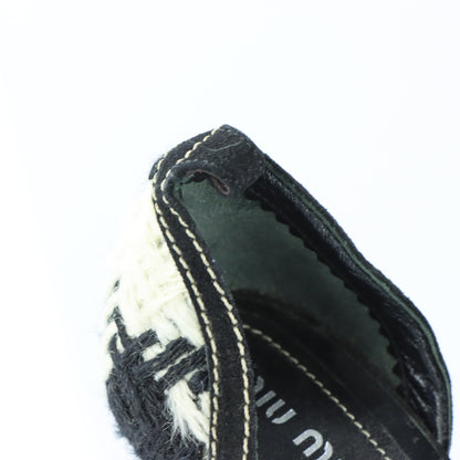 MIU MIU Tweed Suede Buckle Black & White Peep Toe Heels (38.5)