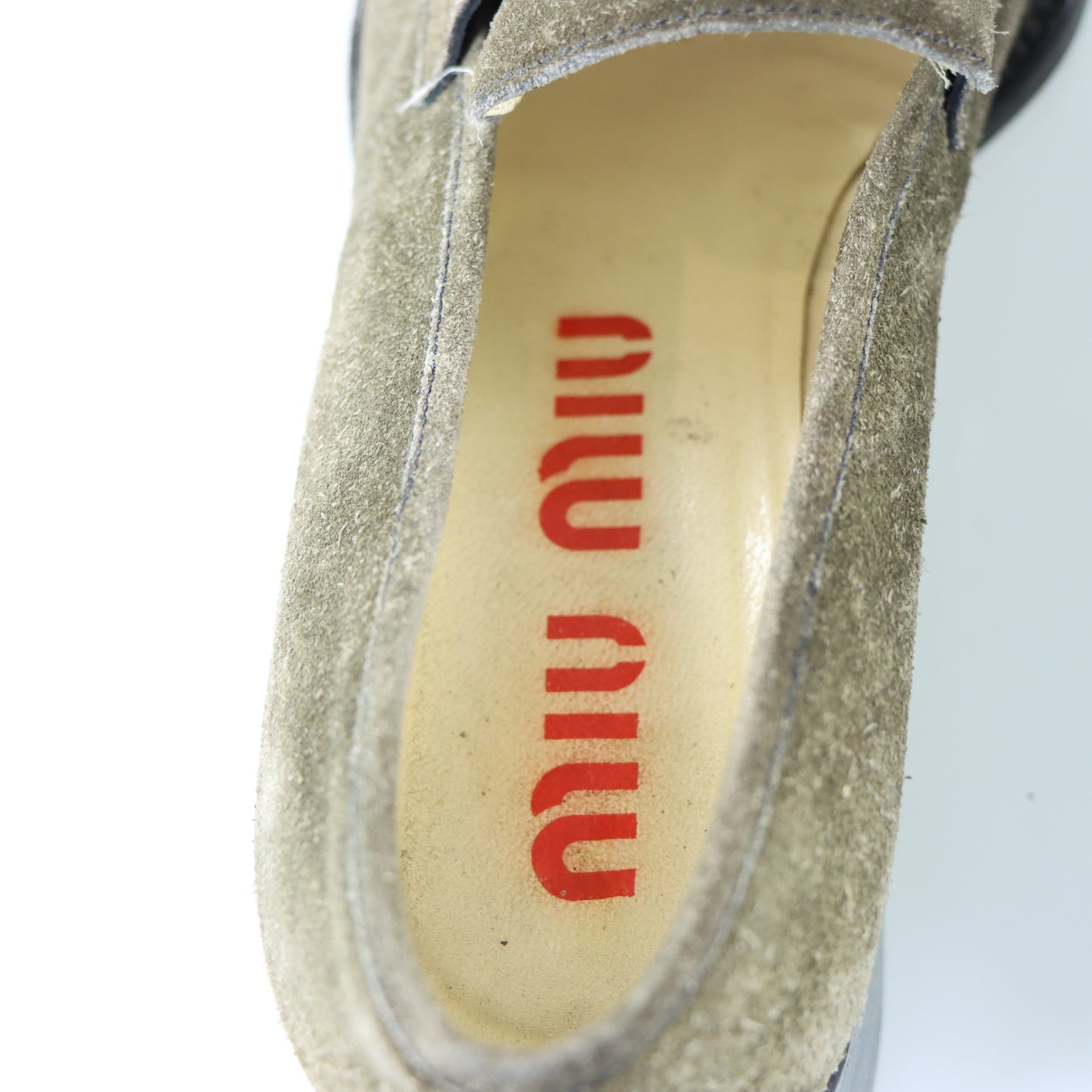 MIU MIU Khaki Suede Pointed Toe Coin Loafers (36.5)
