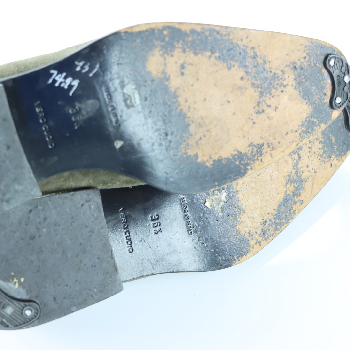MIU MIU Khaki Suede Pointed Toe Coin Loafers (36.5)