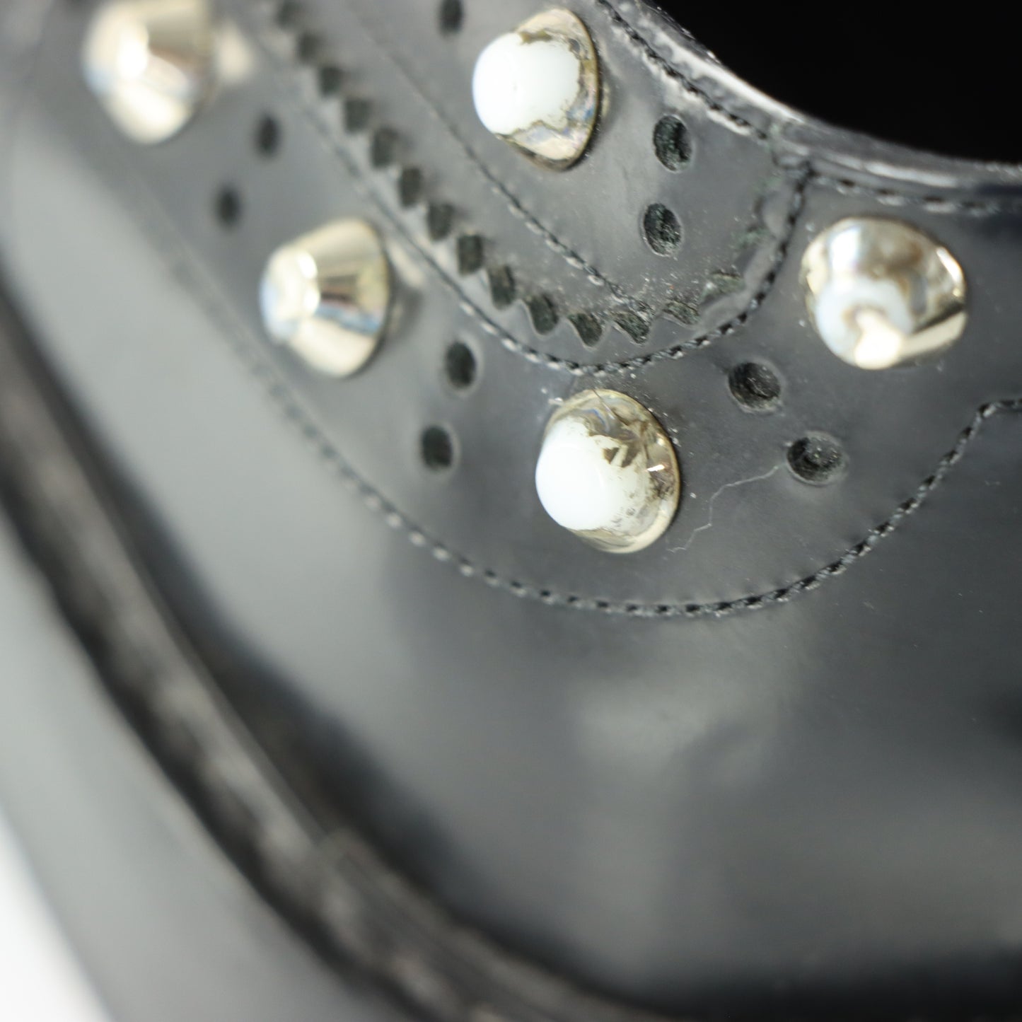 BALENCIAGA Studded Wing-Tip Black Derby Loafer (37.5)
