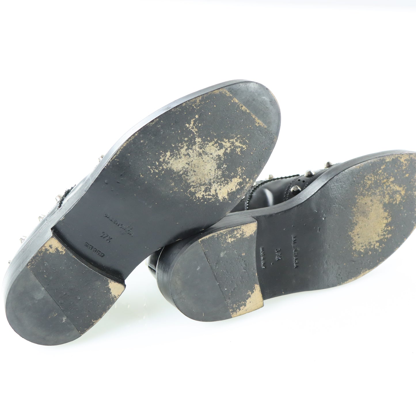 BALENCIAGA Studded Wing-Tip Black Derby Loafer (37.5)
