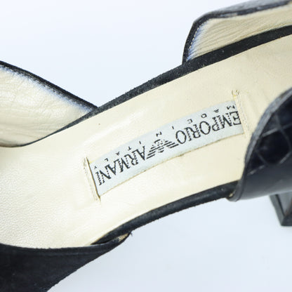 EMPORIO ARMANI  Suede & Croc Italy Made Black Round Toe Heels (39)