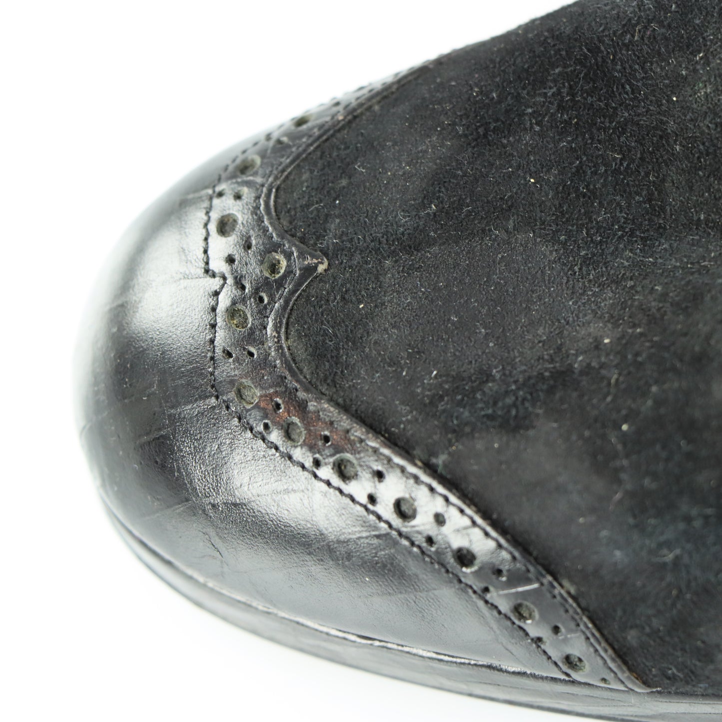 EMPORIO ARMANI  Suede & Croc Italy Made Black Round Toe Heels (39)