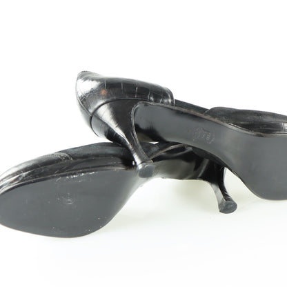 EMPORIO ARMANI  Suede & Croc Italy Made Black Round Toe Heels (39)