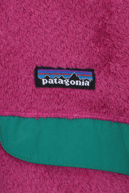 PATAGONIA Hooded 'Re-Tool' 1/4 Snap Purple Green Fleece Sweatshirt (L)