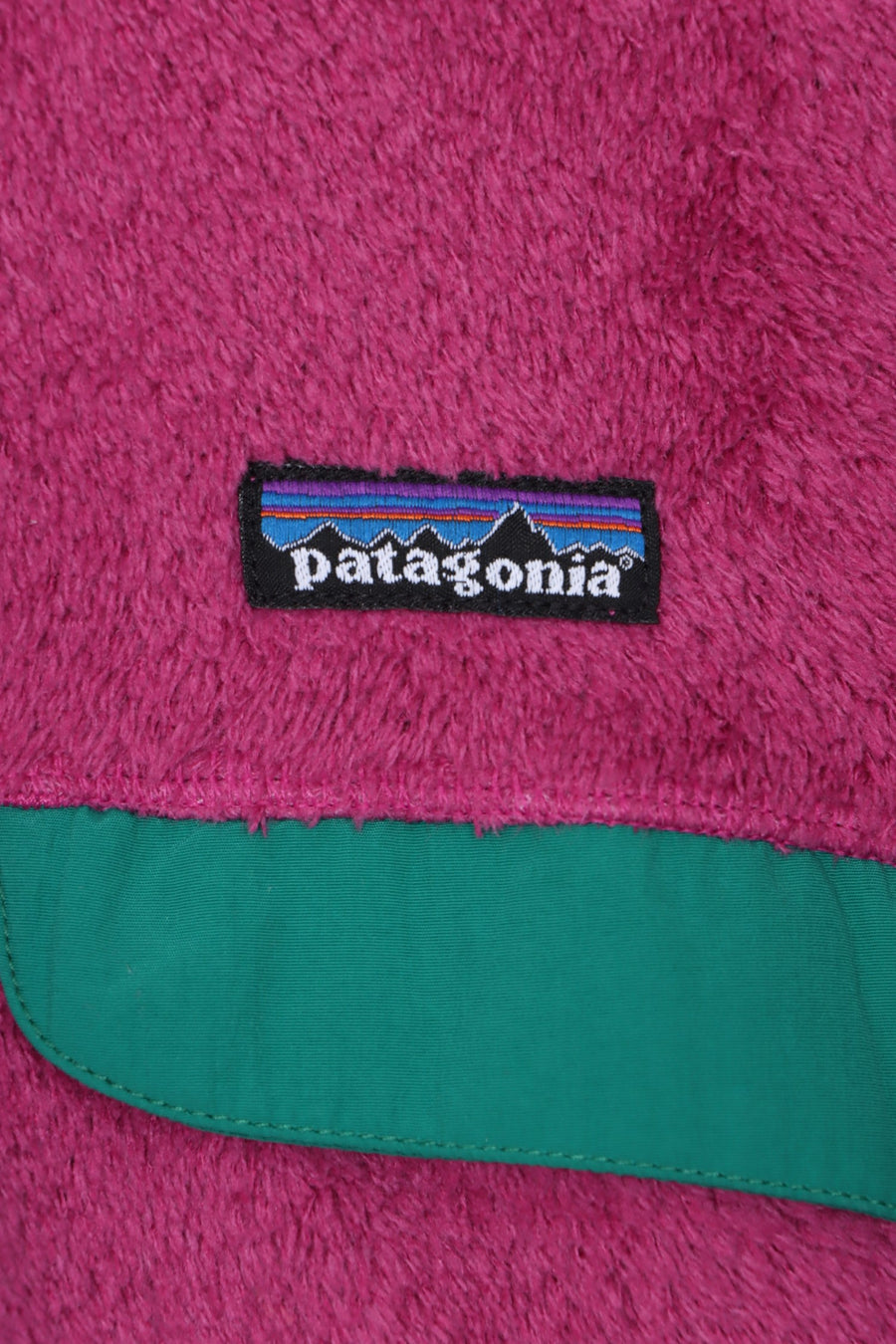 PATAGONIA Hooded 'Re-Tool' 1/4 Snap Purple Green Fleece Sweatshirt (L)