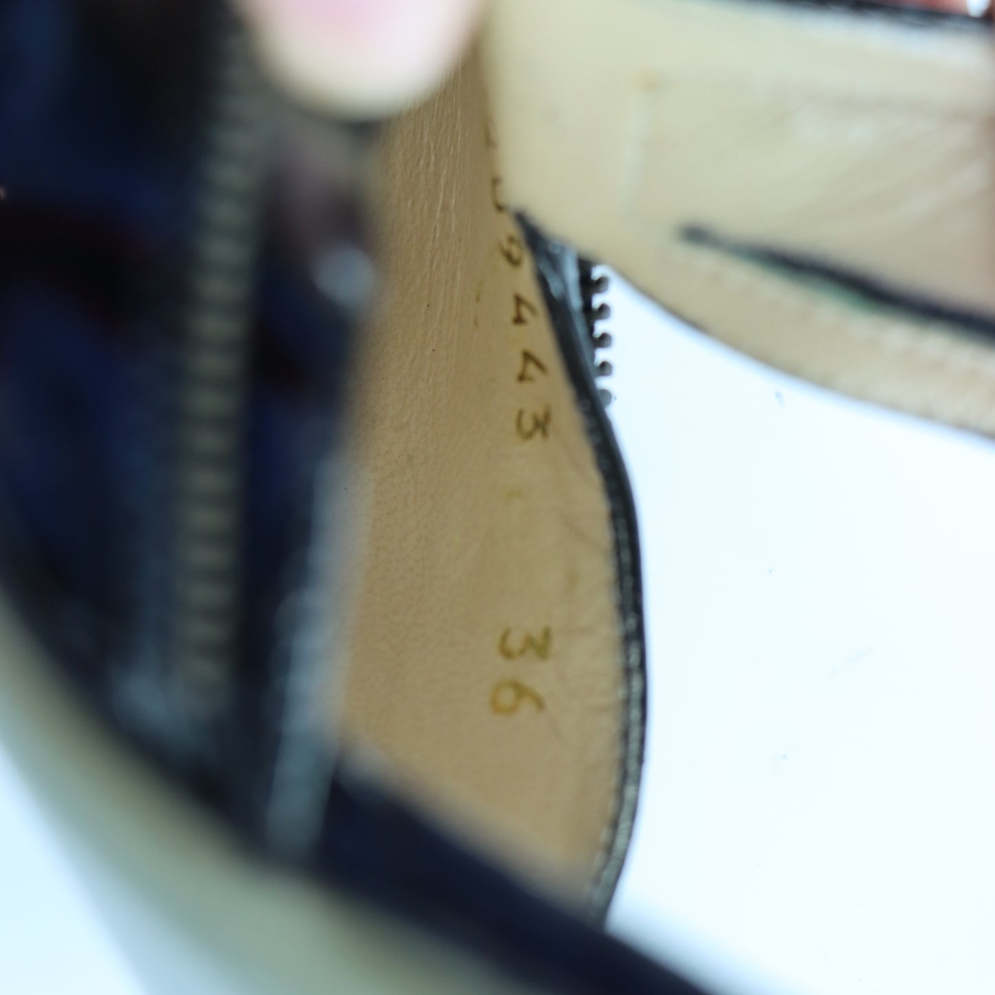 YVES SAINT LAURENT Patent Zip Black & Gold Italy Made Heels (36)