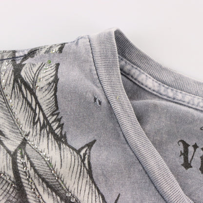 Vintage VICTORIOUS 'Urban Couture' Embellished Y2K Foil Detail Cross & Wings Tee USA Made (L) ***COCO Vintage Sole Melbourne