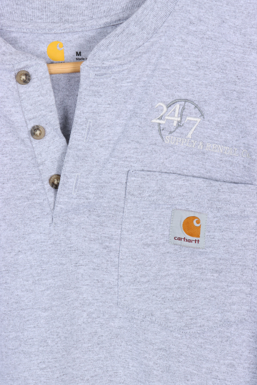 CARHARTT Grey Marle Embroidered 1/4 Button Pocket Tee (M-L)