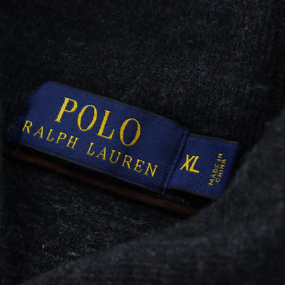 Vintage POLO RALPH LAUREN Shawl Neck Button Embroidered Suede Elbow Grey Sweatshirt (XL) *Aubs Vintage Sole Melbourne