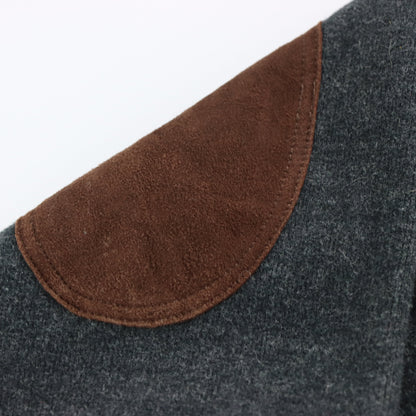 Vintage POLO RALPH LAUREN Shawl Neck Button Embroidered Suede Elbow Grey Sweatshirt (XL) *Aubs Vintage Sole Melbourne