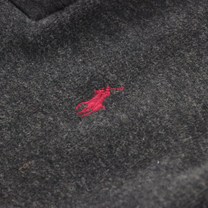 Vintage POLO RALPH LAUREN Shawl Neck Button Embroidered Suede Elbow Grey Sweatshirt (XL) *Aubs Vintage Sole Melbourne