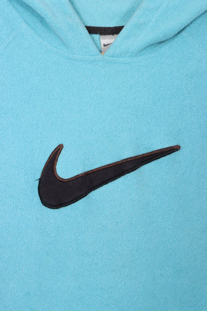 NIKE Light Blue Centre Swoosh Logo Oversized Fleece Hoodie (S)