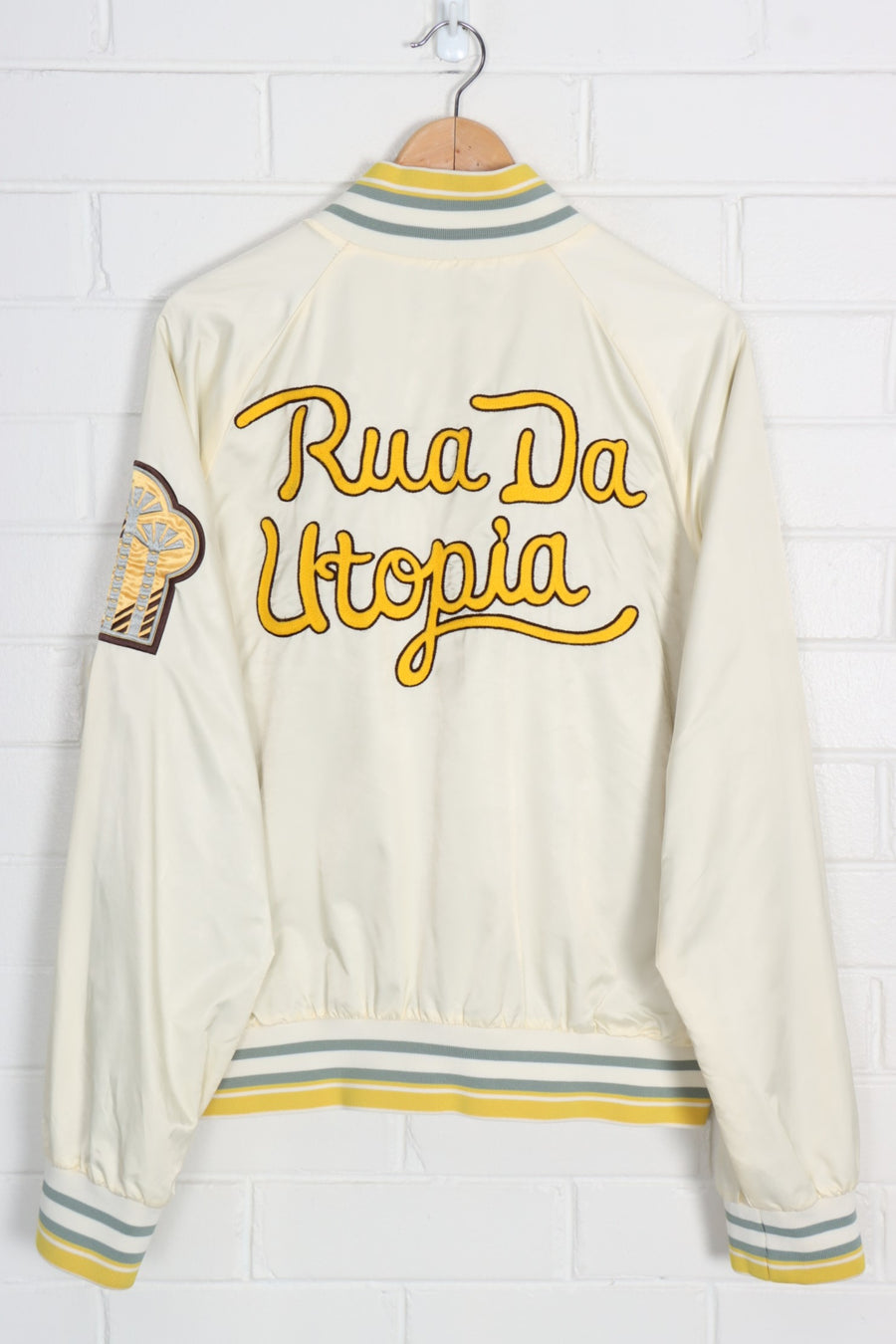 DIESEL Grey & Yellow 'Rua Da Utopia' Embroidered Bomber Jacket (L-XL)