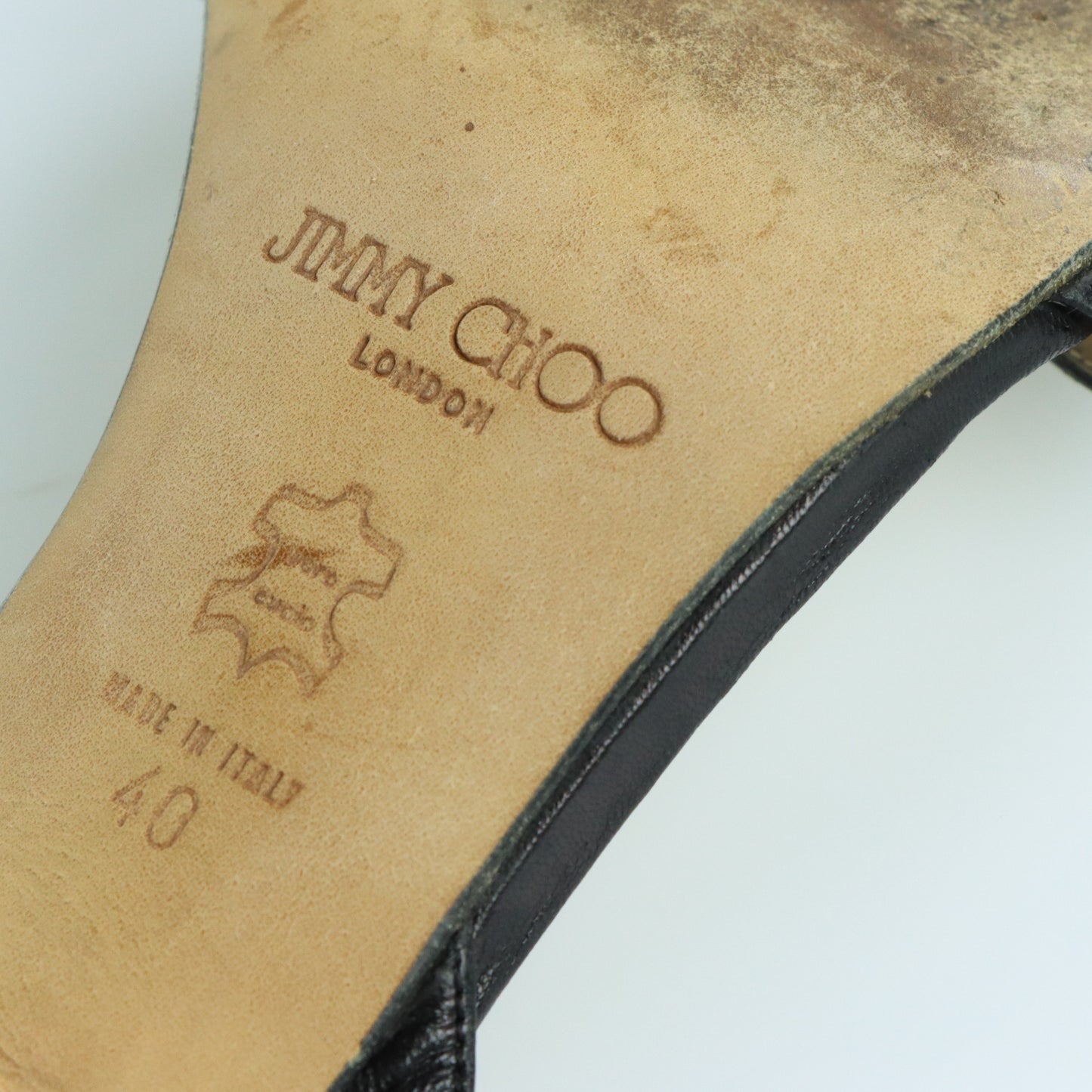 JIMMY CHOO Black Leather Italian Made Tie Strap Sandal Heels (40)