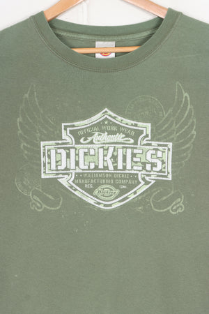 DICKIES Camo Green Spell Out Logo Y2K T-Shirt (XL)